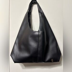 Black Faux Leather Tote Bag.